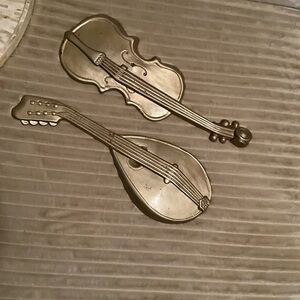 Vintage Cast Iron Gold Musical Instrument Wall Accents